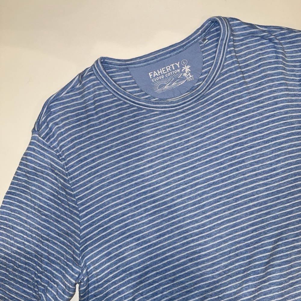 Faherty Cloud Cotton Striped T-Shirt Men's Large L Blue White Pima Modal Soft